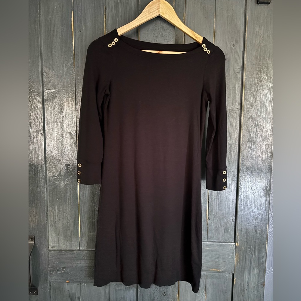 Lilly Pulitzer Black and Gold Detail shift Dress sz XXS